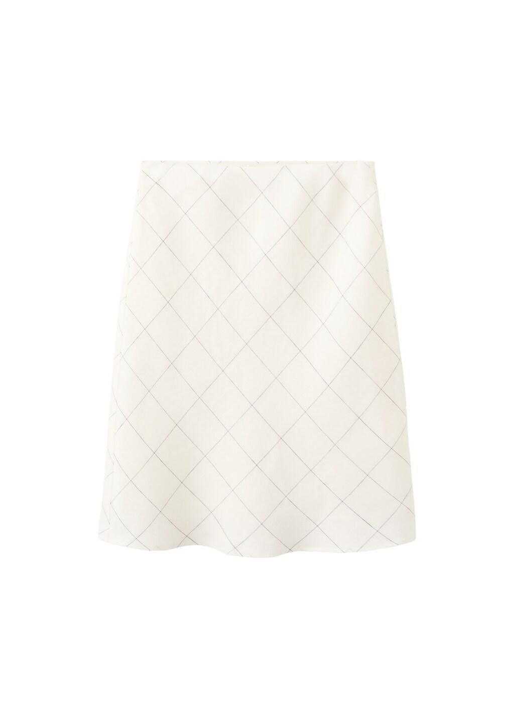 White Linen Checked Skirt, White, large image number 3