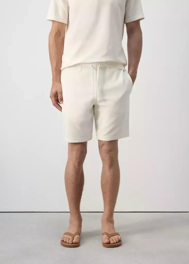 White Textured Cotton Blend Bermuda Shorts With Drawstring, White, large image number 1