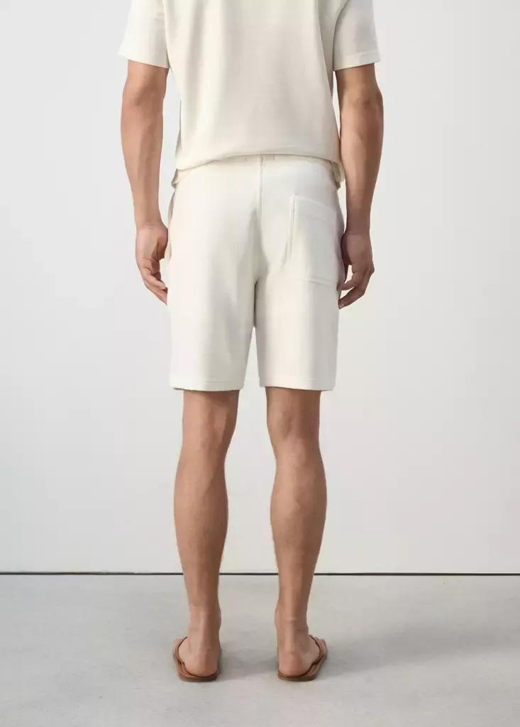 White Textured Cotton Blend Bermuda Shorts With Drawstring, White, medium