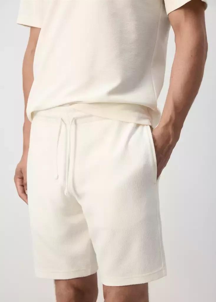 White Textured Cotton Blend Bermuda Shorts With Drawstring, White, large image number 3