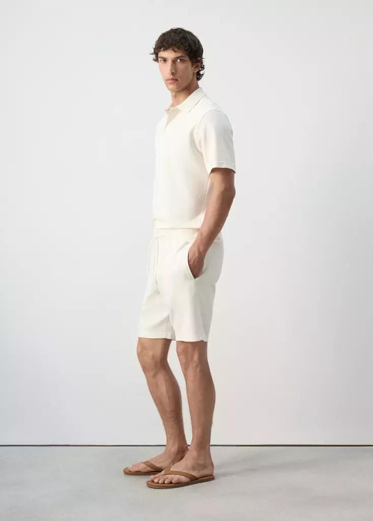 White Textured Cotton Blend Bermuda Shorts With Drawstring, White, large image number 4