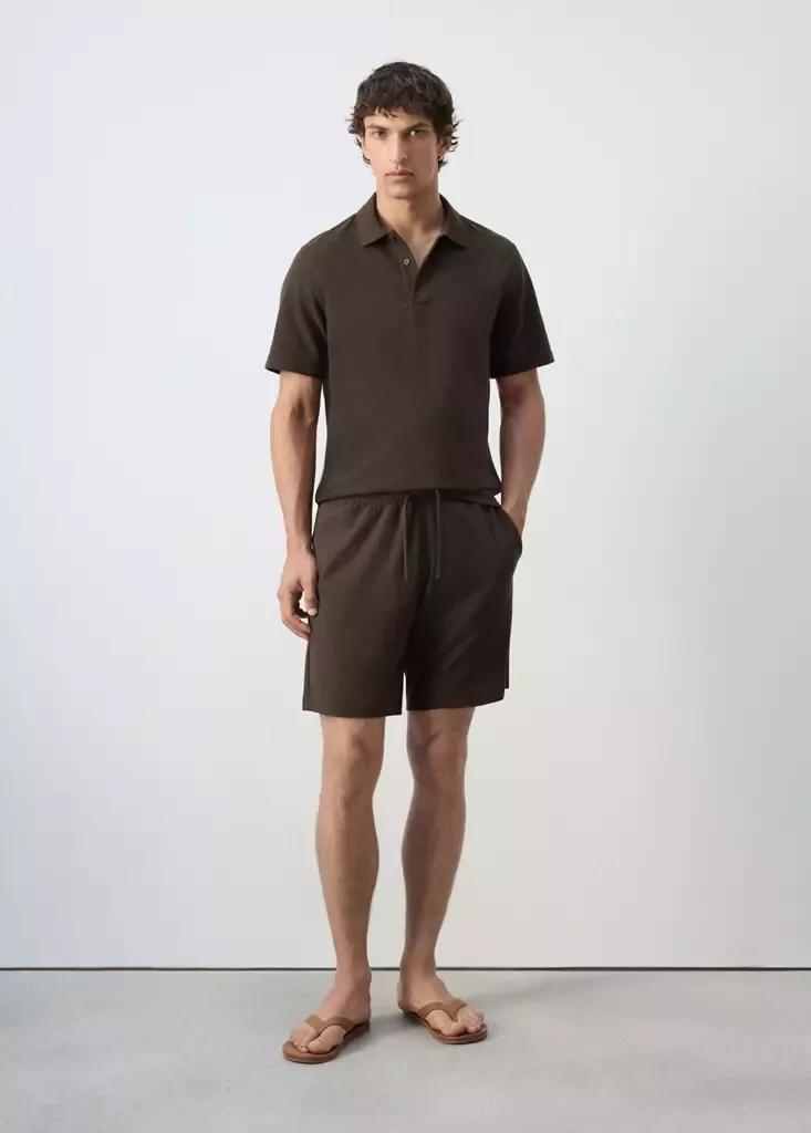 BROWN Textured cotton blend Bermuda shorts with drawstring, Men, Brown, large image number 0
