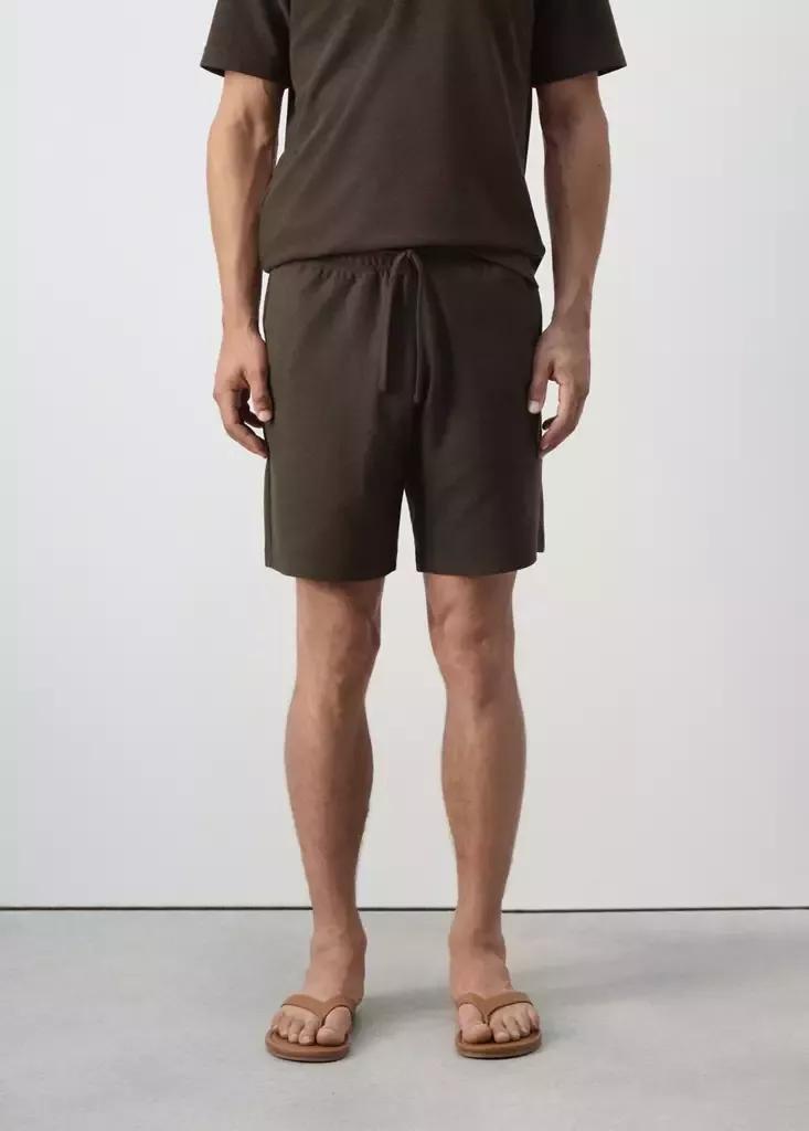 BROWN Textured cotton blend Bermuda shorts with drawstring, Men, Brown, large image number 1