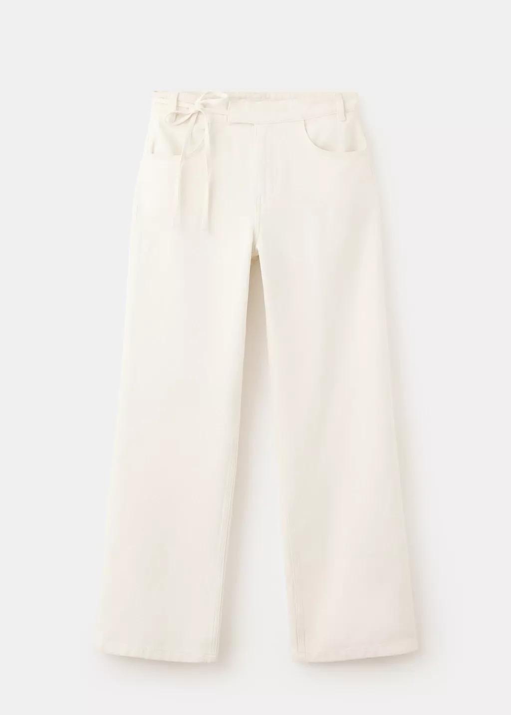 Cream Low-Rise Tie Jeans, Light Beige, medium