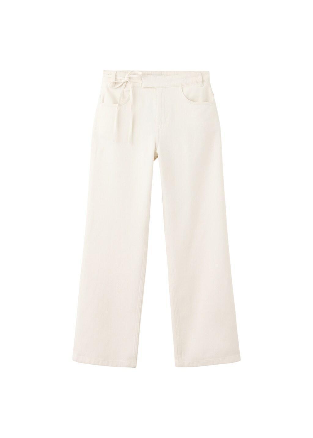 Cream Low-Rise Tie Jeans, Light Beige, large image number 3
