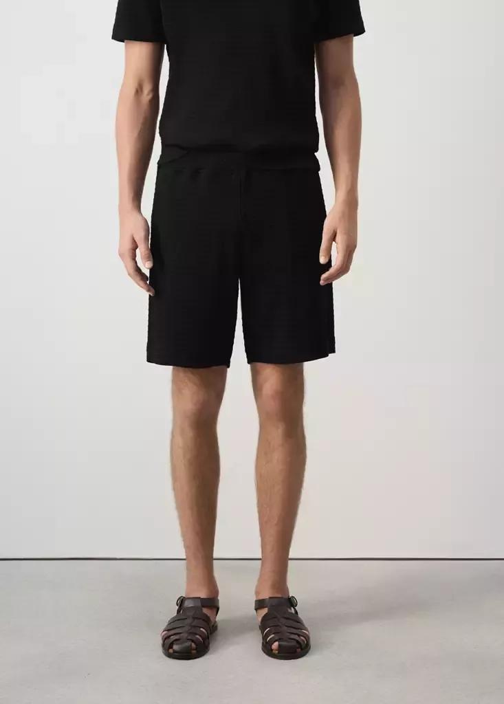 Black 100% Cotton Textured Bermuda Shorts, Black, large image number 1