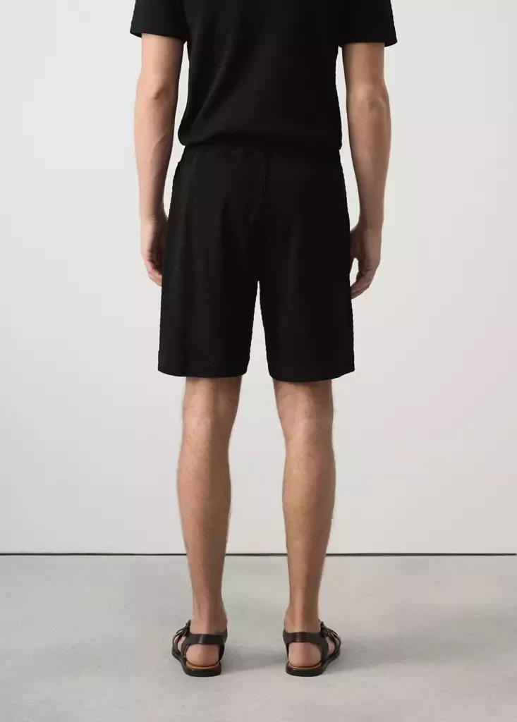 Black 100% Cotton Textured Bermuda Shorts, Black, large image number 2