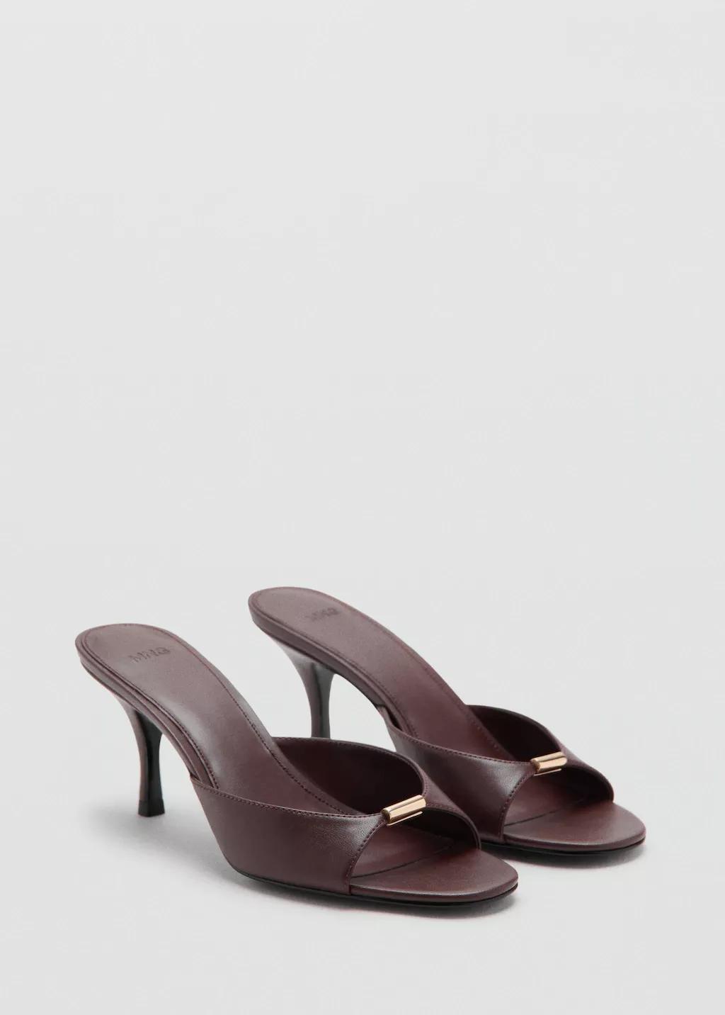 Red Heeled Sandals With Metallic Detail, Dark Red, medium