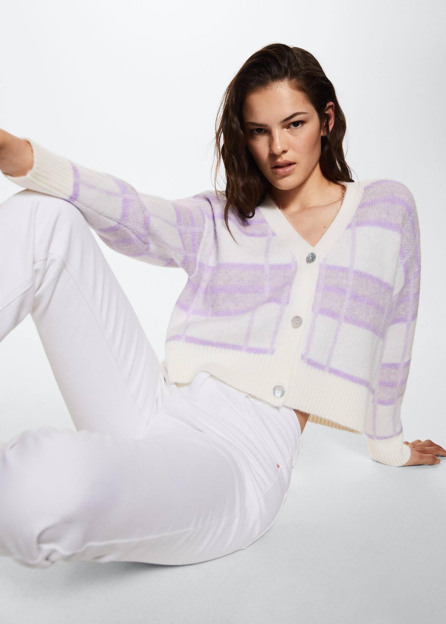Purple Lt-Pastel Check Knitted Cardigan, , large image number 0