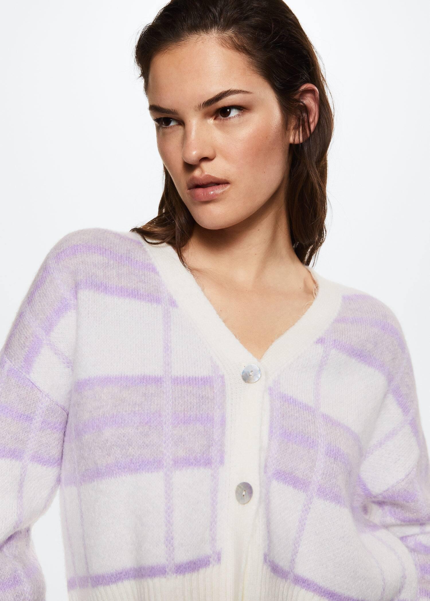 Purple Lt-Pastel Check Knitted Cardigan, , large image number 2