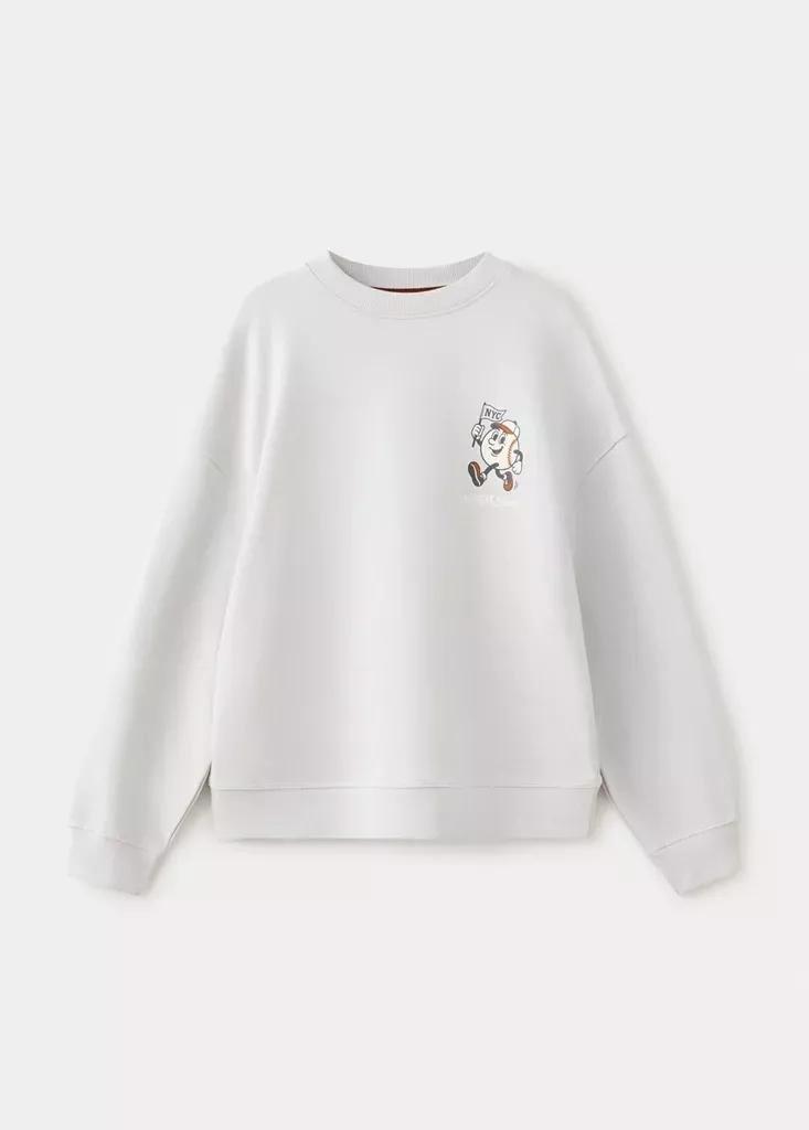 White Oversized Printed Sweatshirt, Kids Boys, Natural White, medium