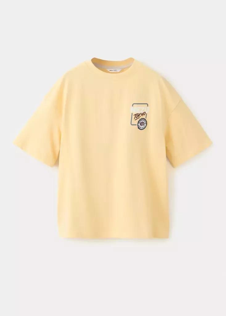 Yellow Plus Size Printed Oversized T-Shirt, Kids Boys, Yellow, medium