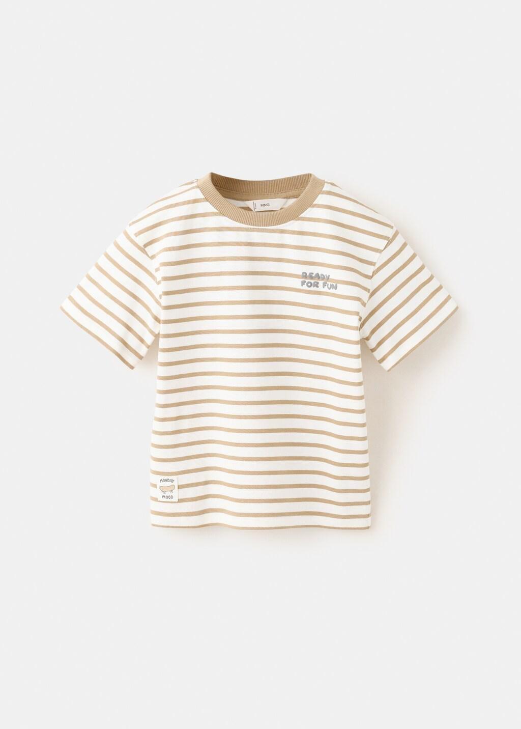 White 100% Cotton Striped T-Shirt, Baby Boy, Natural White, large image number 0