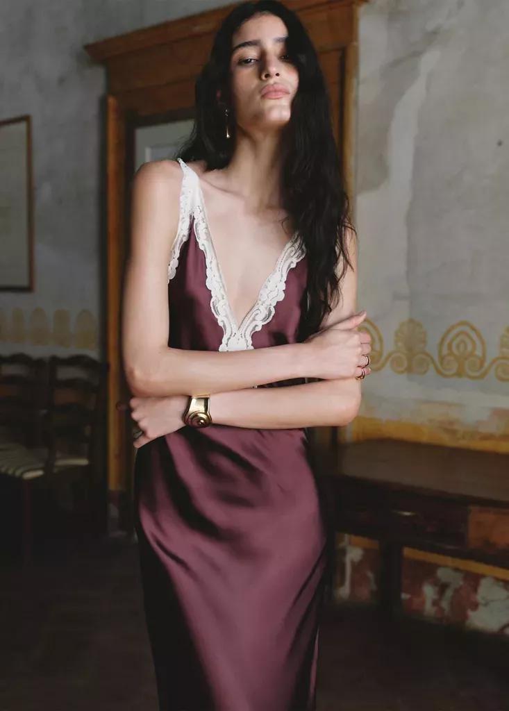 RED Satin lace dress, Dark Red, large image number 0
