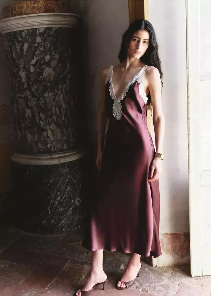 RED Satin lace dress, Dark Red, large image number 1