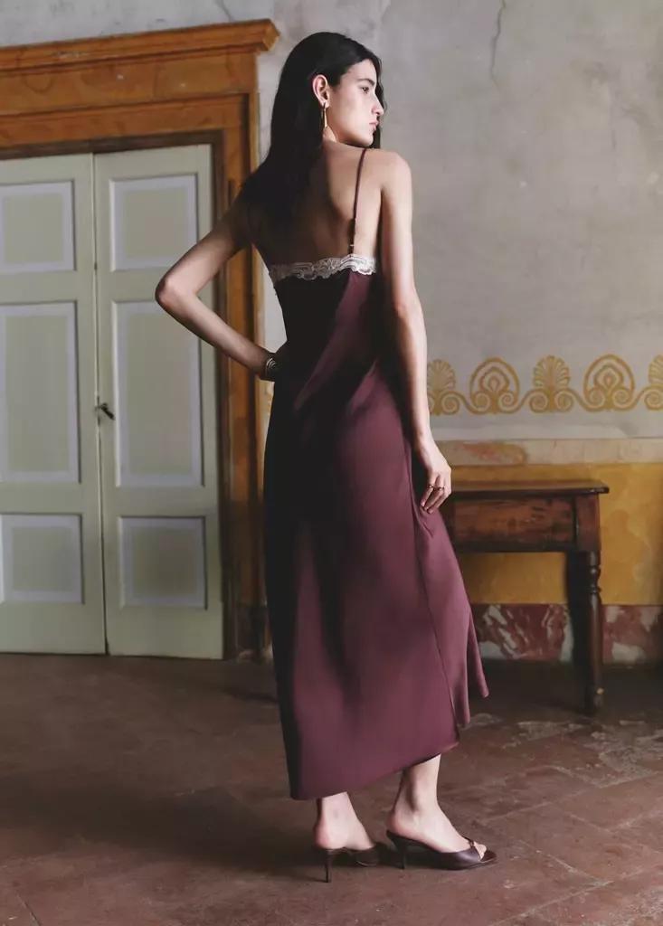 RED Satin lace dress, Dark Red, large image number 2