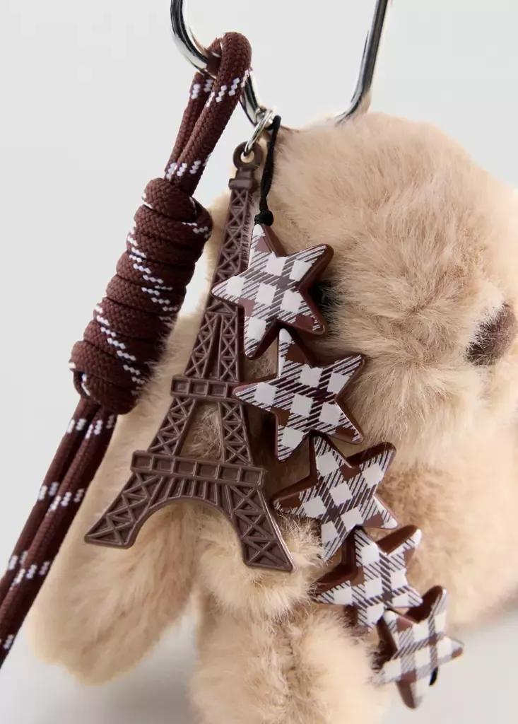 Brown Bunny Charm Keychain, Kids Girls, Light Pastel Brown, large image number 1