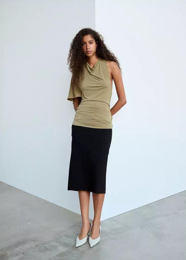 BEIGE - KHAKI Asymmetric draped blouse, Beige - Khaki, large image number 1