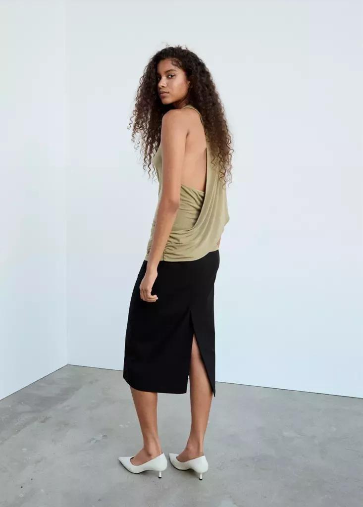 BEIGE - KHAKI Asymmetric draped blouse, Beige - Khaki, medium