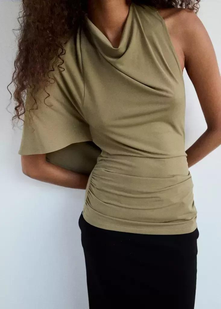 BEIGE - KHAKI Asymmetric draped blouse, Beige - Khaki, large image number 4