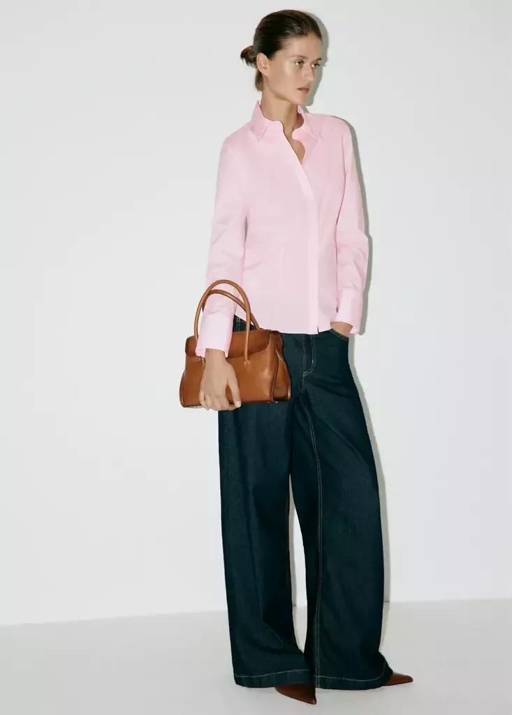 Pink Slim-Fit Poplin Shirt, Light-Pastel Pink, medium
