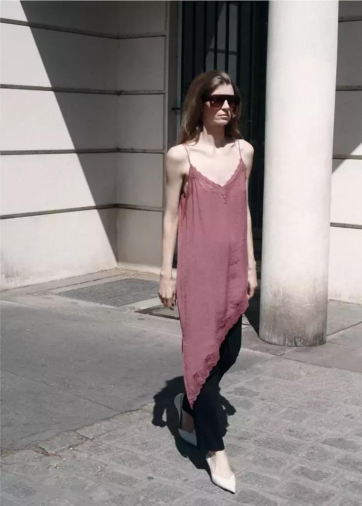 Pink Asymmetric Lace Camisole Top, , large image number 1