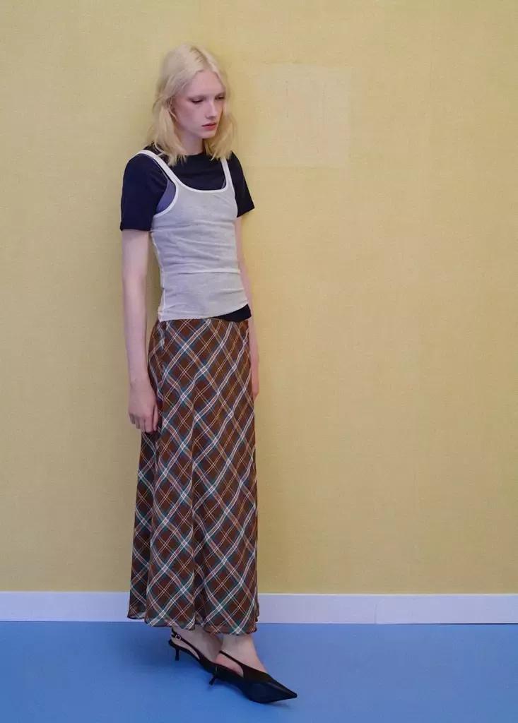 BROWN Checked midi skirt, Brown, medium