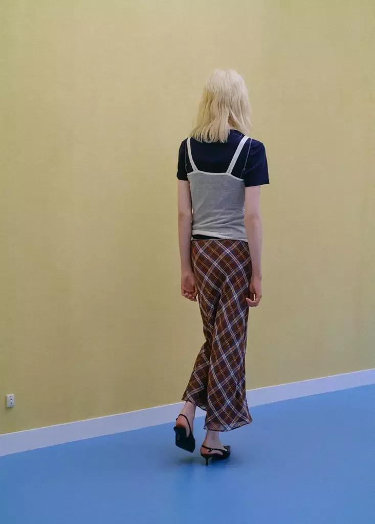 BROWN Checked midi skirt, Brown, medium