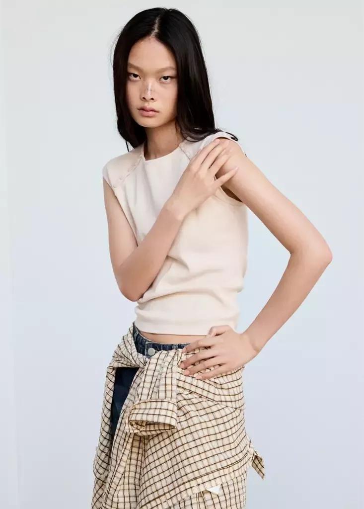 Beige Button Detail T-Shirt, , large image number 1