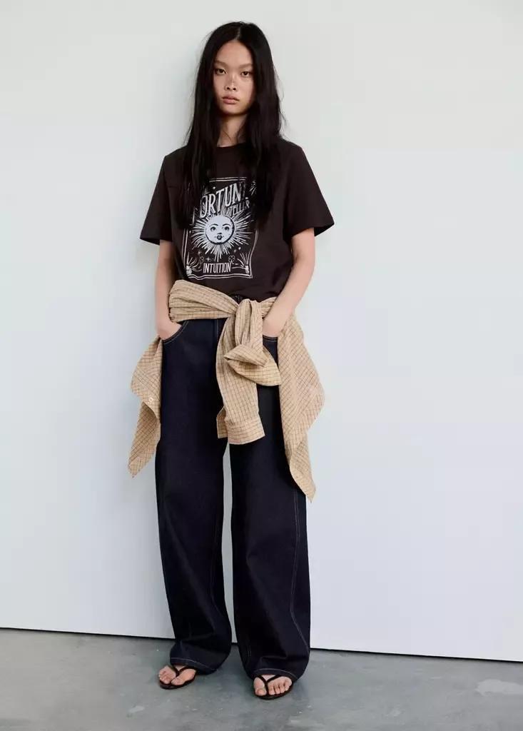 Brown Printed Cotton-Blend T-Shirt, Dark Brown, medium