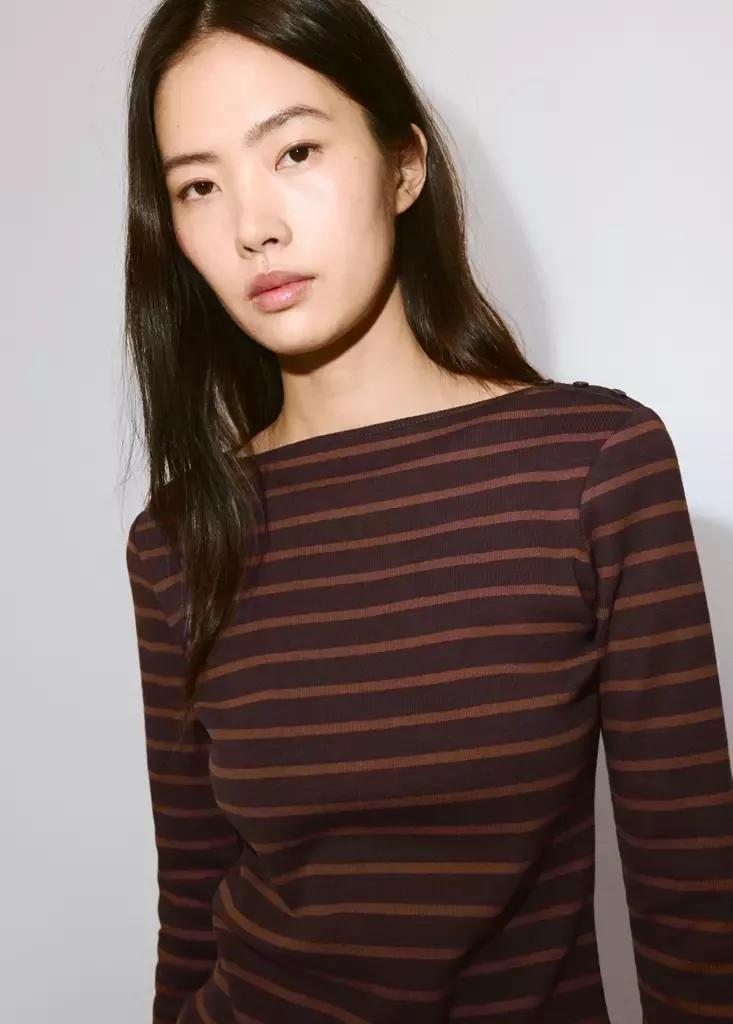 Brown Striped Cotton T-Shirt, , medium