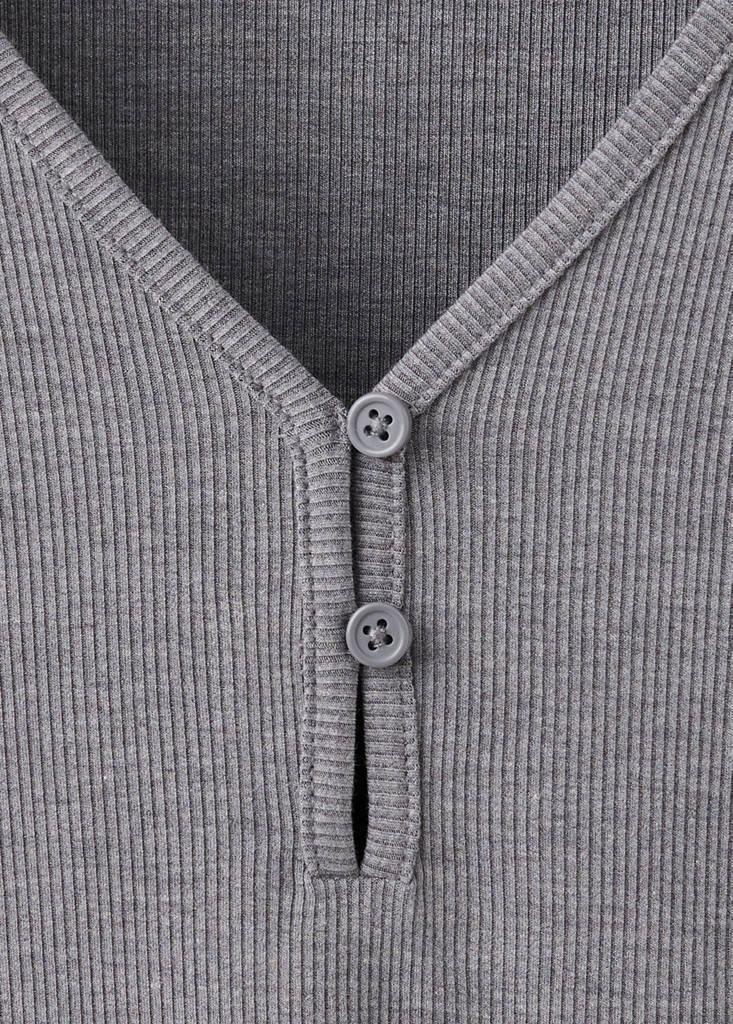Grey Ribbed V-Neck T-Shirt, , large image number 5