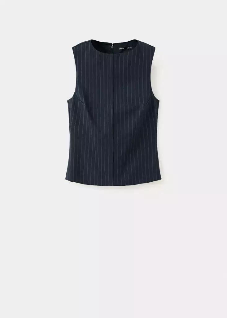 Navy Pinstripe Boat Neck Top, , large image number 5