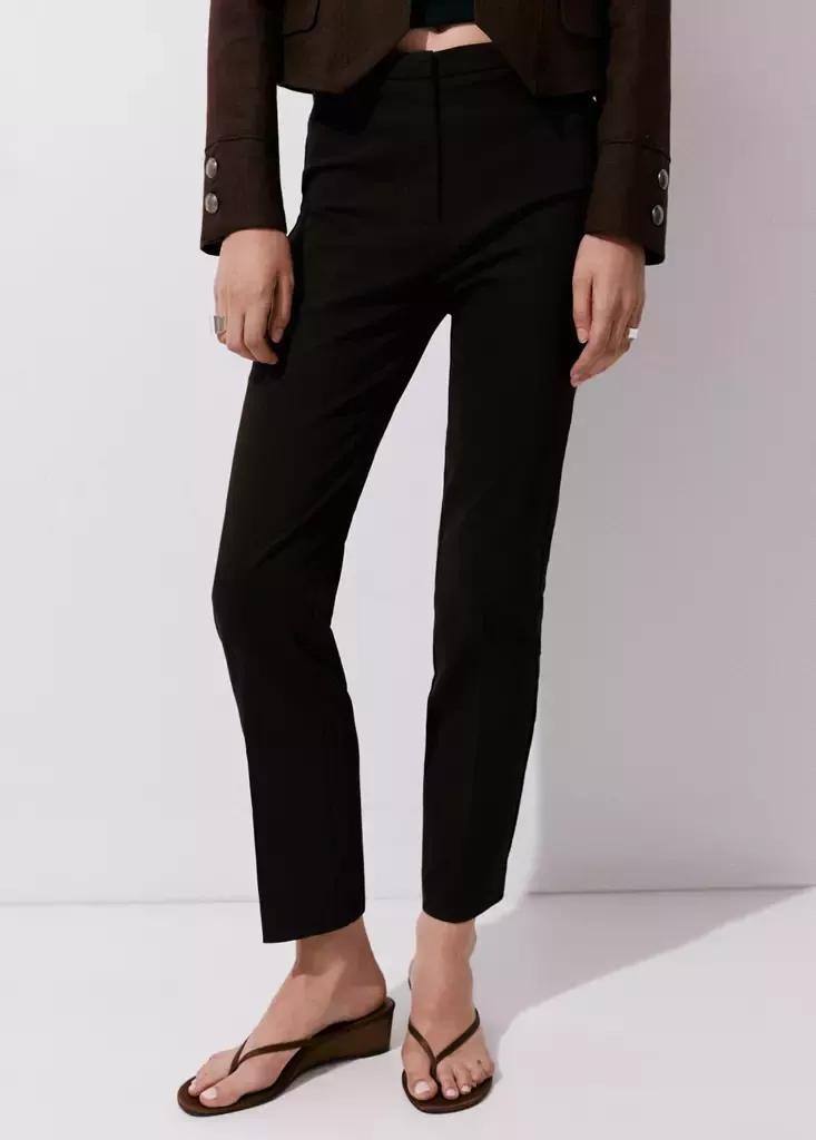 Brown Straight-Cut Crop Trousers, Dark Brown, large image number 0