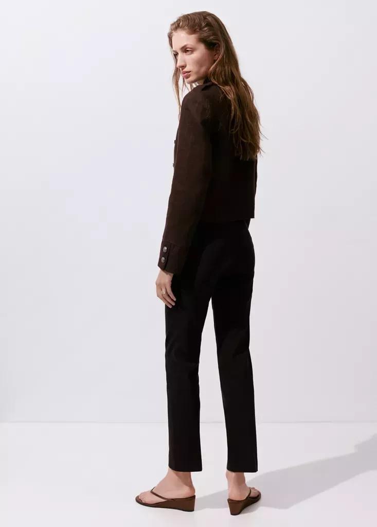 Brown Straight-Cut Crop Trousers, Dark Brown, medium