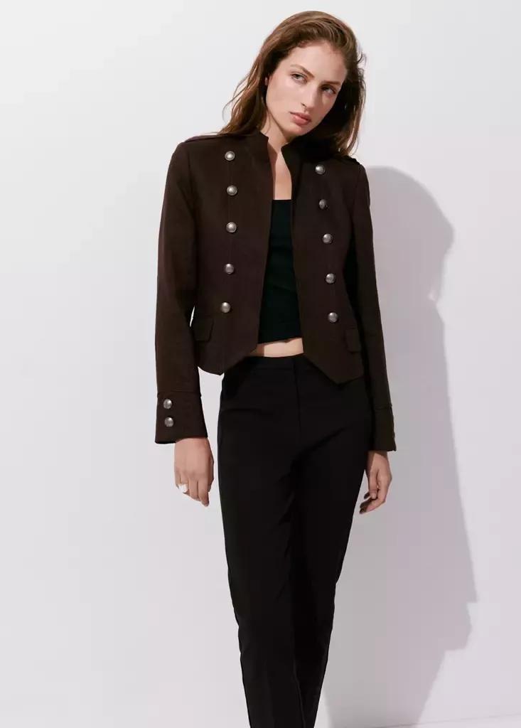 Brown Straight-Cut Crop Trousers, Dark Brown, large image number 2