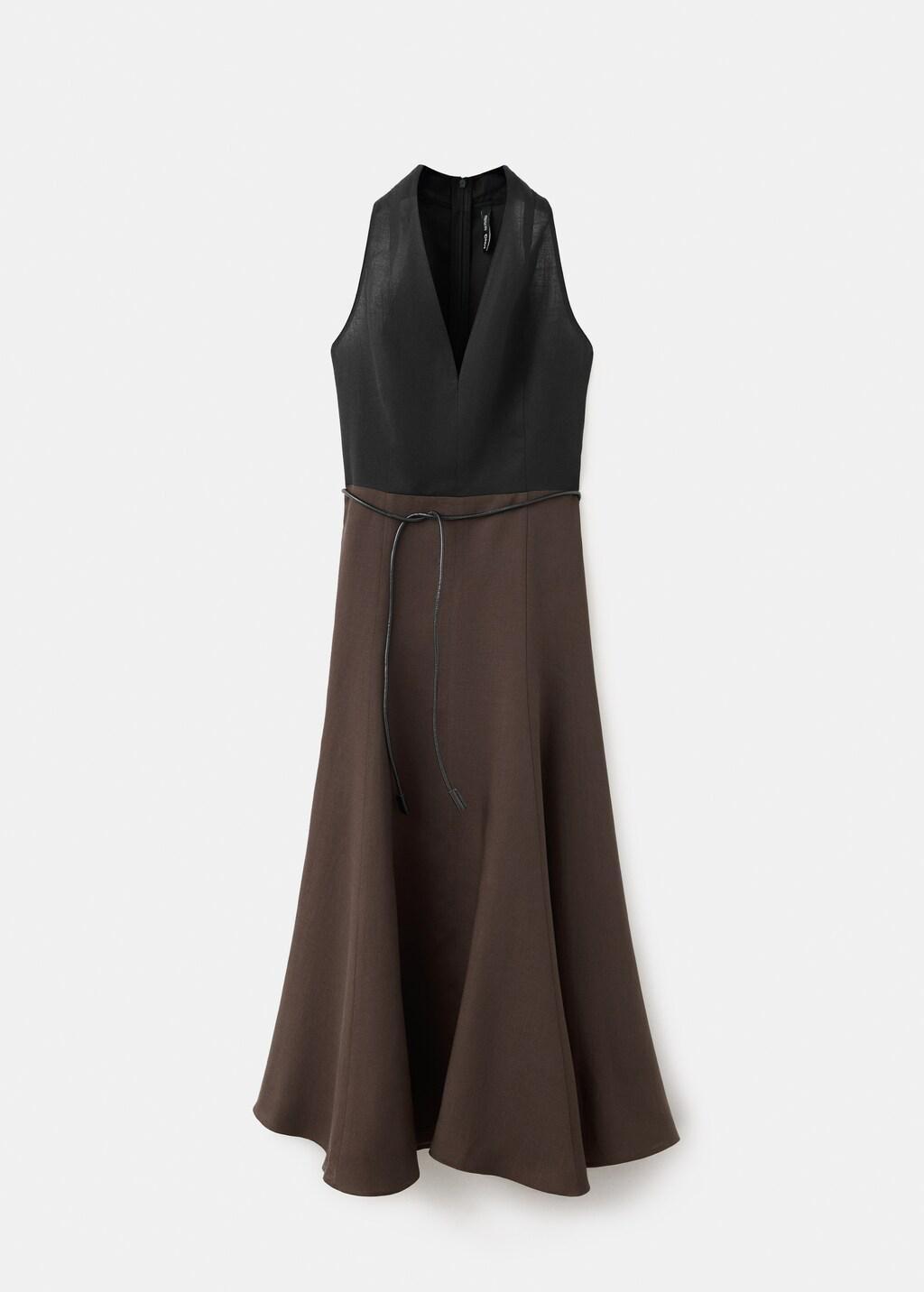 Black Bicolour A-Line Midi Dress, Black, large image number 0