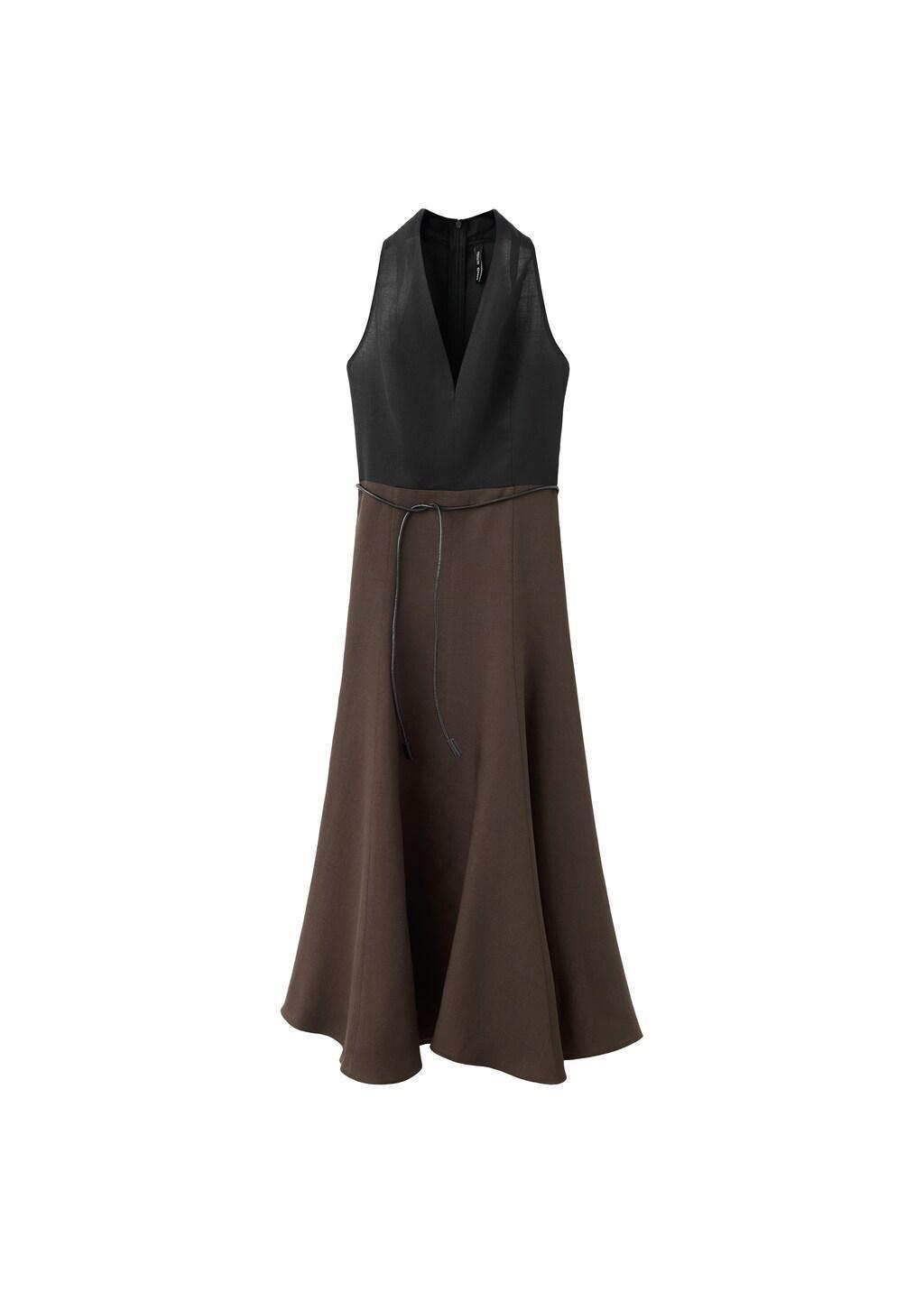 Black Bicolour A-Line Midi Dress, Black, large image number 3