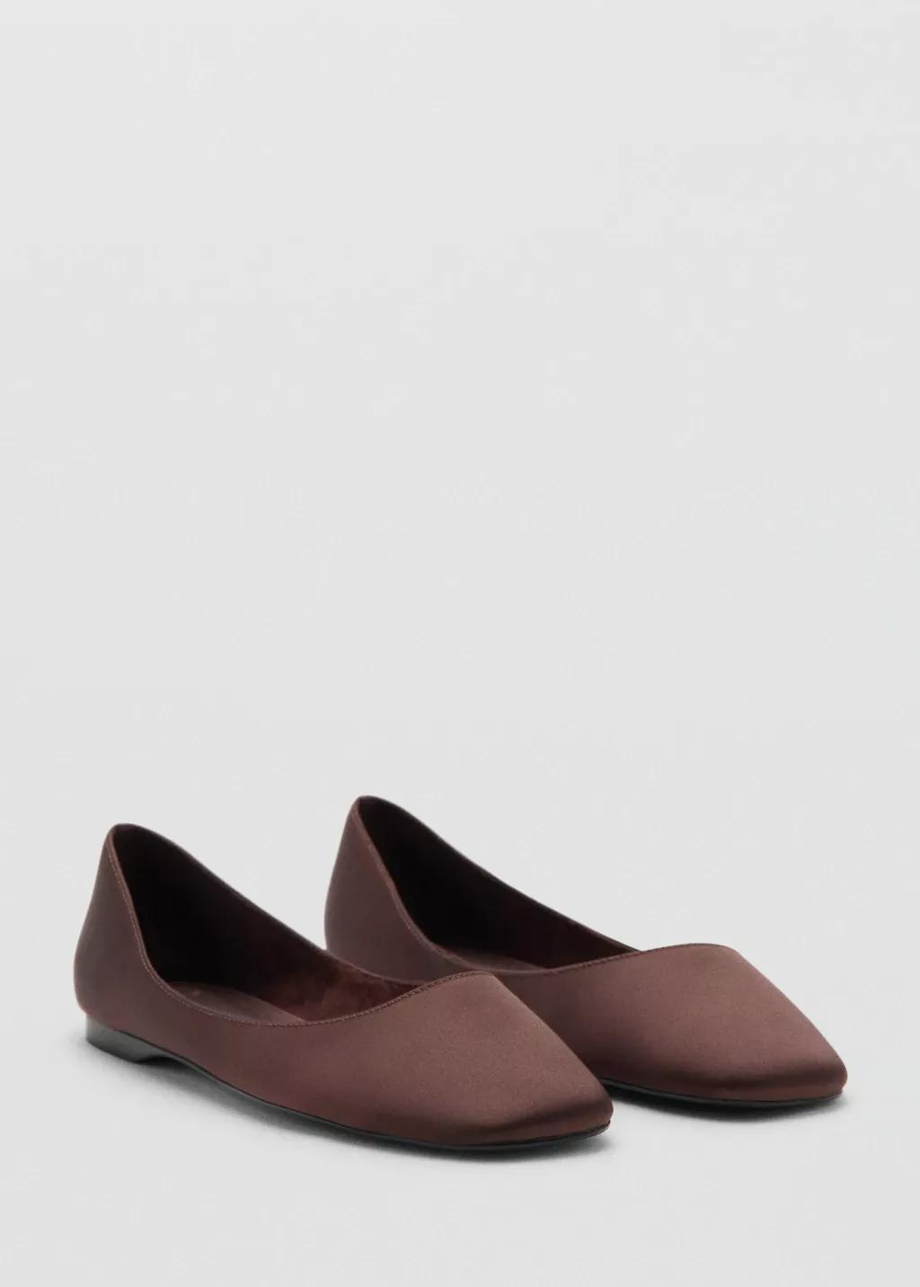 Brown Satin Ballerina Flat, Dark Brown, medium