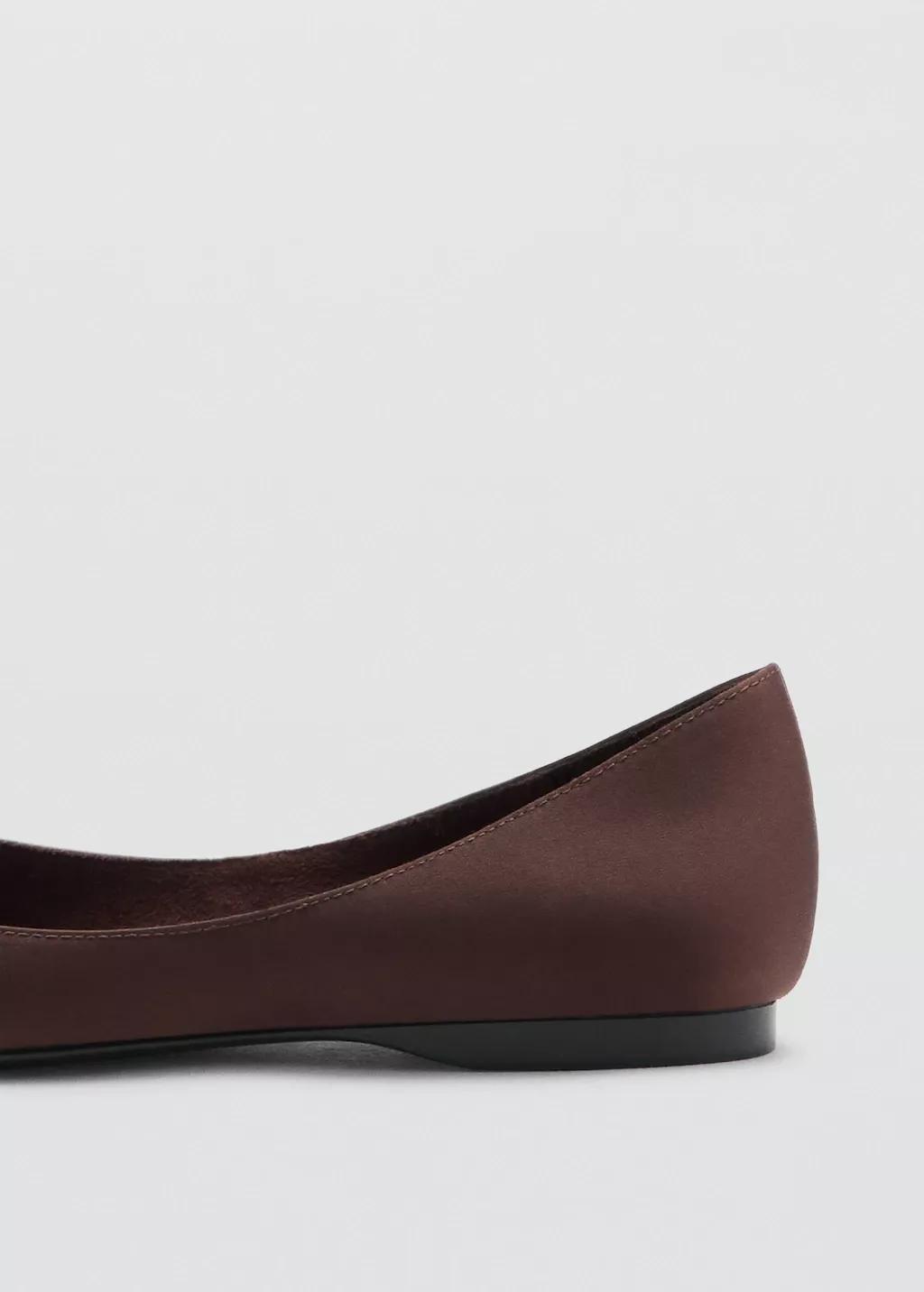 Brown Satin Ballerina Flat, Dark Brown, large image number 1