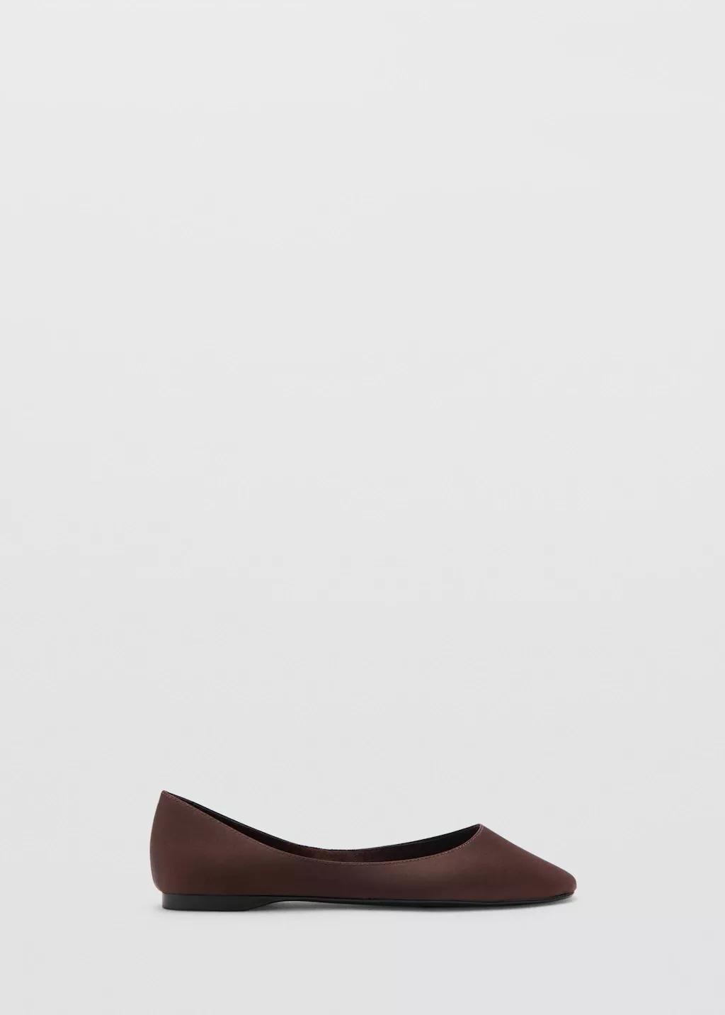 Brown Satin Ballerina Flat, Dark Brown, large image number 3