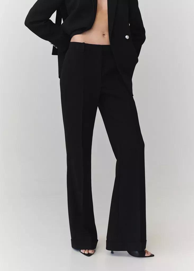 Black Flared Trousers With Seams, Black, large image number 0