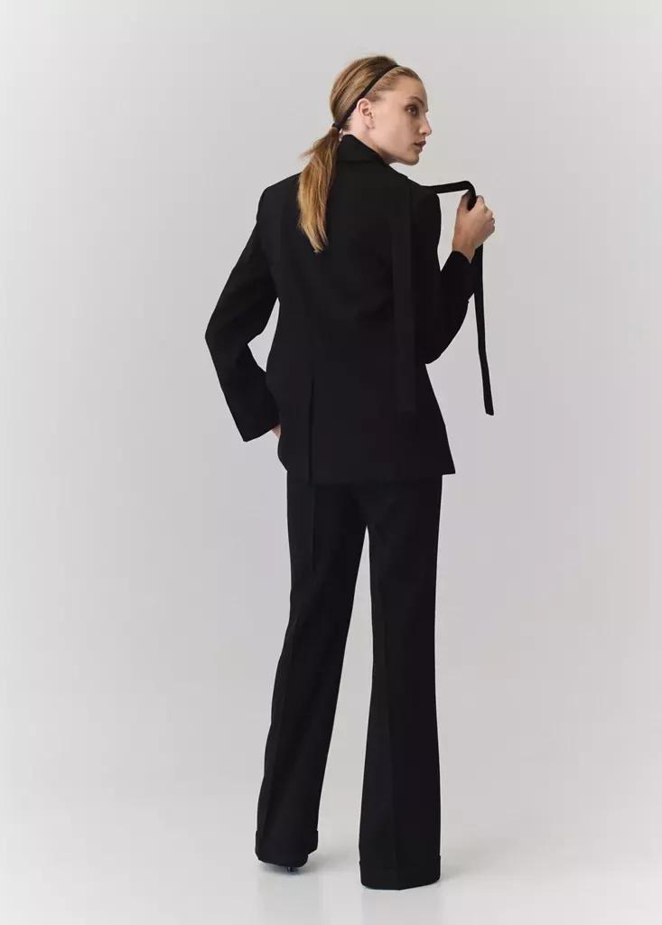 Black Flared Trousers With Seams, Black, medium