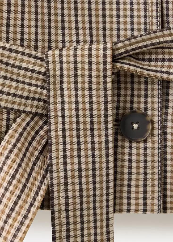Beige Short Checked Trench Coat With Belt, , large image number 6