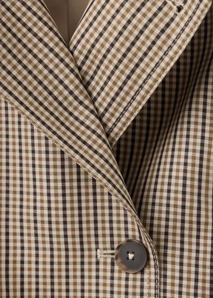 Beige Short Checked Trench Coat With Belt, , large image number 7