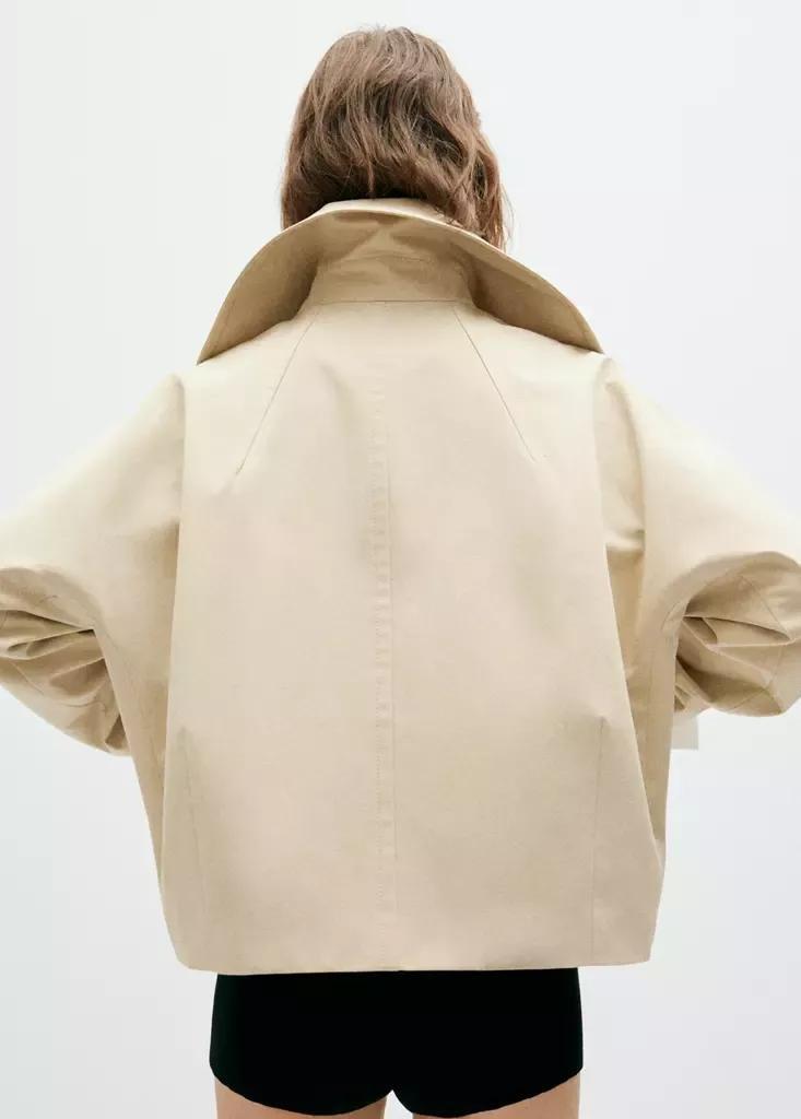 Beige Waxed Short Trench Coat, , medium