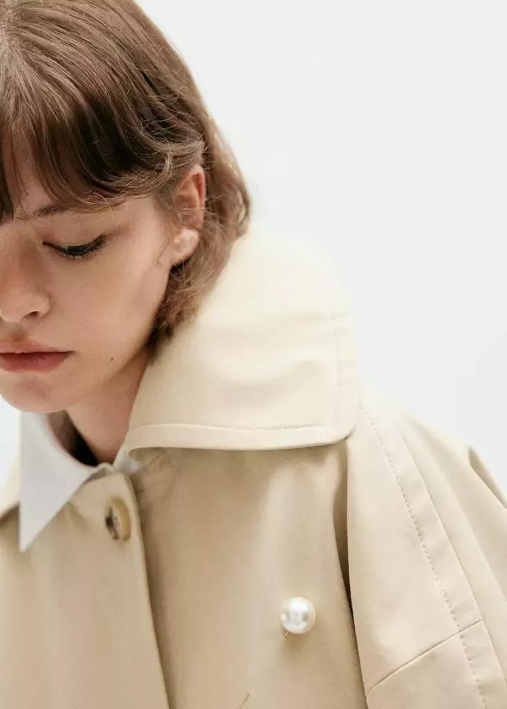 Beige Waxed Short Trench Coat, , large image number 3
