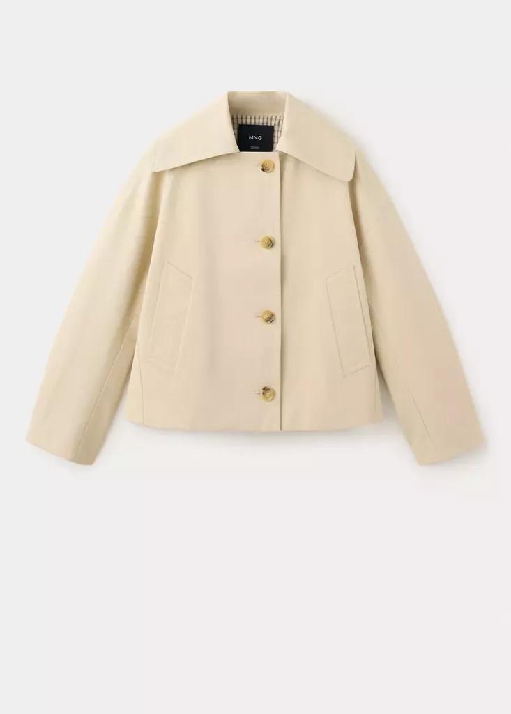Beige Waxed Short Trench Coat, , large image number 4