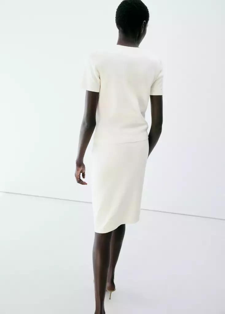 Cream Knitted Skirt With Sheer Beads, , large image number 2