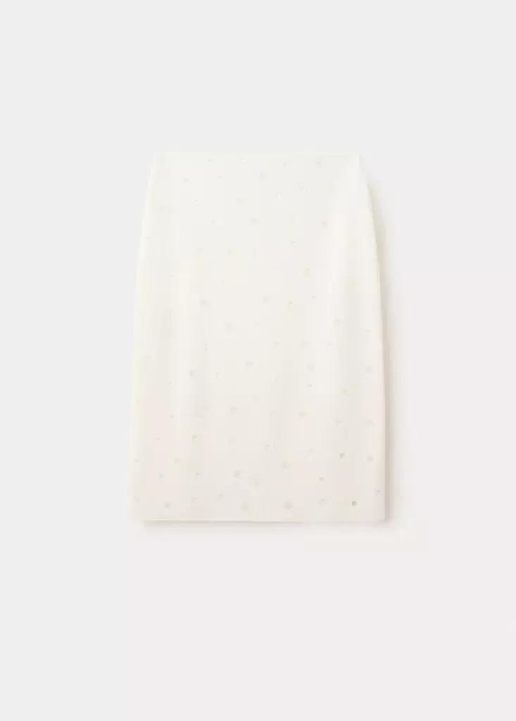 Cream Knitted Skirt With Sheer Beads, , large image number 5